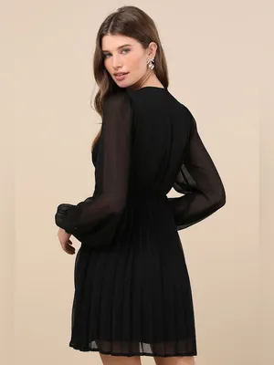 Lulus Stylish Shine Black Rhinestone Bow Long Sleeve Mini Dress Size small thumbnail 2