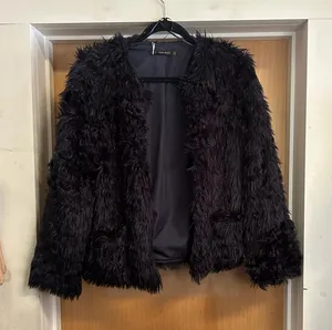 Zara Basic Faux Fur Shaggy Navy Jacket w Pockets Eye and Hook Closure - size S thumbnail 1