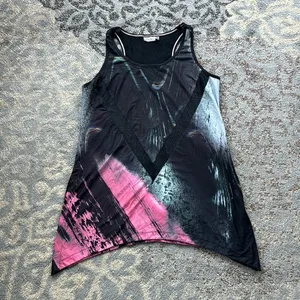Nanette Lepore Highland Workout Tank Black Pink Large thumbnail 1