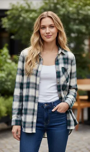 Womens American Eagle Outfitters Boyfriend Holiday Plaid Button Down Shirt Sz S thumbnail 1