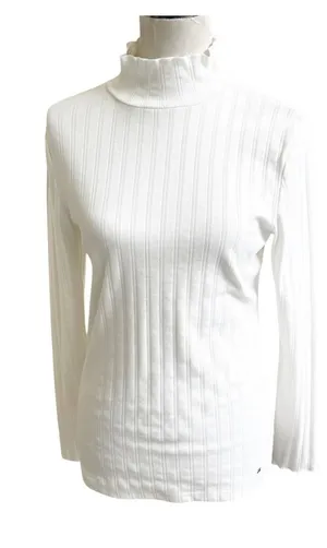 Tommy Hilfiger Top Women's Medium White Ribbed Mock Neck Long Sleeve Preppy thumbnail 1