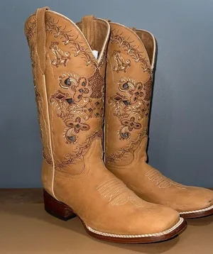 AGAVE BOOTS women’s size 10 Dulce Mariel Tan Embroidered Cowboy Runs small thumbnail 2