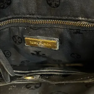 Tory Burch Croc Embossed Black Leather Mini Backpack Purse Gold Logo Casual Luxe thumbnail 14
