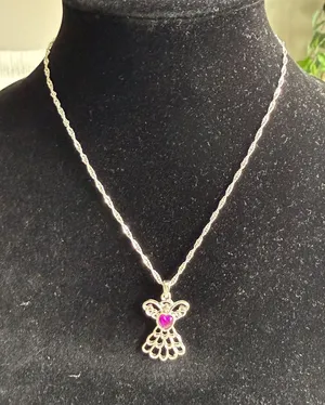 Mary Birthstone Angel Necklace - February Amethyst Color Pendant - new in box thumbnail 1