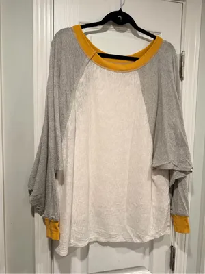 NWOT We The Free Size L Oversized Raglan Long Sleeve Slub Knit Top Gray Cream thumbnail 6