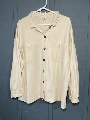 Peach‎ Love California Botton Up Shirt in a sandstone or cream color thumbnail 1