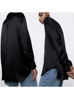 Zara Black satin blouse with french cuffs thumbnail 2