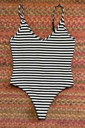 Aritzia NWOT SUNDAY BEST BLACK WHITE STRIPE CAMI V NECK THONG BODYSUIT ONE PIECE thumbnail 1