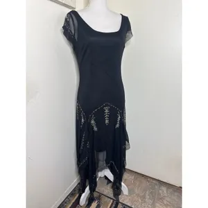 Vintage Y2K Fairy Goth Black Chiffon Beaded Midi Dress - Size 10 R&M Richards thumbnail 2