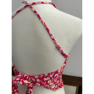 Zara Pink Floral Smocked Halter Crop Top Beaded Neck Tie Back XS thumbnail 6