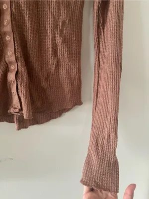 Intimately FP Brown Waffle Knit Button Front Top Small Henley Cardigan Rustic thumbnail 5