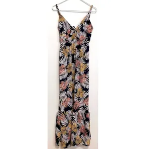NEW NWT IRIS DISCOVERY Print Tank Maxi Dress Navy Blue Palm Leaf Leaves Floral S thumbnail 3
