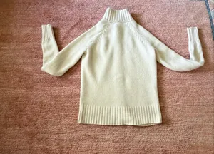 Lord & Taylor Washable 2-Ply Cashmere Full Zip Sweater Petite M Cream thumbnail 9