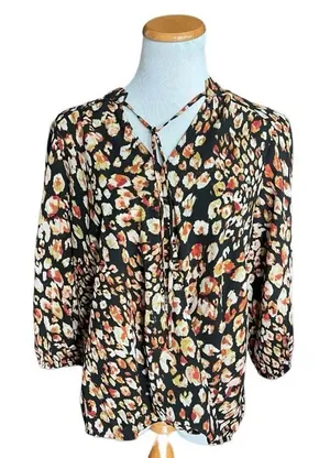Womens Alyx Flower Petal Print Flowy Tie Neck Top Blouse - Sz L thumbnail 1