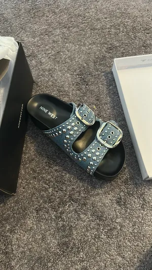 Nine West Slide Sandals blue denim with studs thumbnail 2