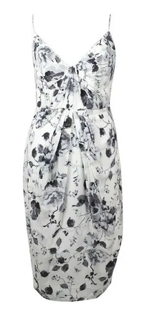 Zimmermann Silk Midi‎ Sheath Dress 2 (US 8-10) White Blue Floral Pleated Front thumbnail 1