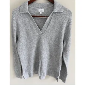 J.Crew Women's Extra-Soft Heather Gray Collared V-Neck Polo Sweater Sz S NWOT thumbnail 5