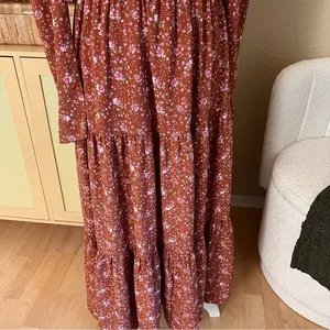 WAYF Burnt‎ Orange Floral Keyhole Tiered Midi Dress Size Small NWOT thumbnail 4