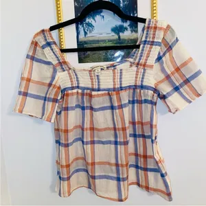 Alexander Jordan Blouse‎ Cream/Multi Plaid, sz M thumbnail 1