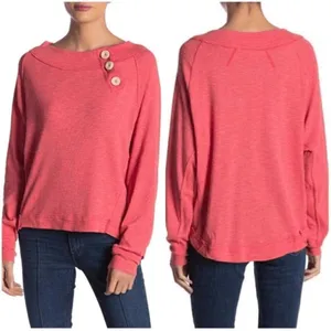 We the Free People Don't Forget Me Size Medium Coral Side Button Top Sweater thumbnail 7