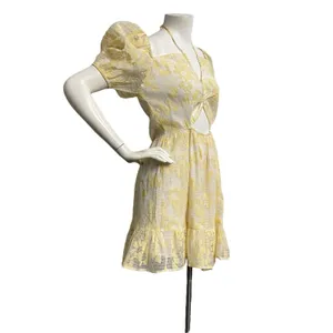 Storia Ruby & Jenna Tie Front‎ Puff Sleeve Dress Lemon Size Large Fairycore Open thumbnail 3