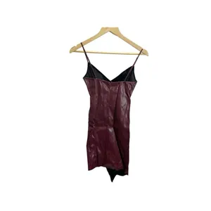 Blue‎ Blush Burgundy Pleather Bodycon Dress with Rushed Side S Assymetrical Hem thumbnail 4