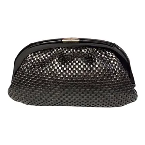 American Vintage Reghi Italy x Cara 60s Black Intrecciato Leather Oversized Clutch w/Hardshell Lucite Frame thumbnail 1