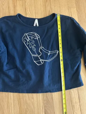 Roper western cowboy cowgirl embroidered cropped boxy sweatshirt top navy thumbnail 3