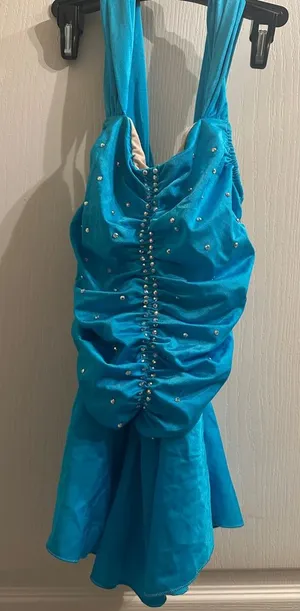 Gorgeous Turquoise Ice-Skating Dress with Rhinestones thumbnail 1