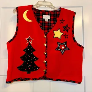 Vtg Christopher & Banks fleece embroidered ugly Christmas vest XL thumbnail 1