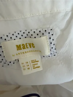 Maeve Anthropologie White Navy Trim contrast Midi Dress size 14 with pockets thumbnail 10
