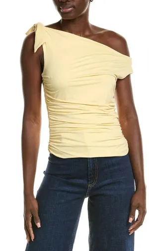 Wayf One-Shoulder Ruched Camisole in Light Yellow thumbnail 1