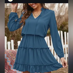 Boho Feminine Tiered Teal Mini Dress Feminine Free Spirit BTFBM ruffle L thumbnail 9