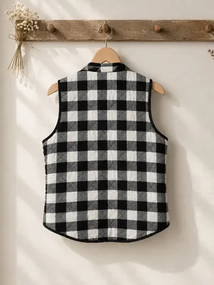 Black & White Buffalo Plaid Quilted Vest - Classic Layering thumbnail 4
