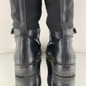 Michael Kors Black Leather Gold Hardware Buckle Arley Knee High Riding Boots thumbnail 10