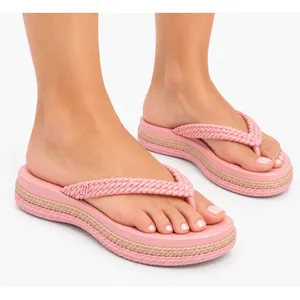 Melissa Leblon Platform Flip Flops Pink Beige 7 Braided Y2K Sandals thumbnail 1