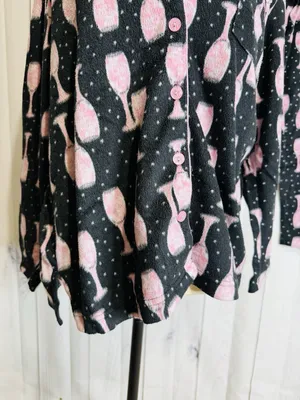 Charter Club Intimates Pajama Set Sz L Black Pink Wine Glasses Fleece Pockets thumbnail 3