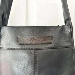 Fossil Vintage Black Leather 75082 Multi Pocket Top Zip Shoulder Bag Key Fob thumbnail 11