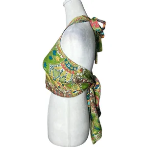Reversible Paisley Halter Crop Top Bohemian Festival Coachella Sz S/M Silk Y2K thumbnail 10