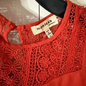 Monteau Los Angeles Orange top lace Neck Women's Large thumbnail 3