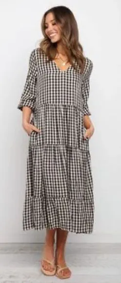 Petal & Pup black and tan gingham midi dress thumbnail 1