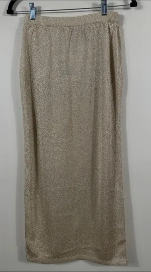 Christine Thomson Gold Unlined Deadstock Midi Skirt Vintage Women Size Medium thumbnail 1