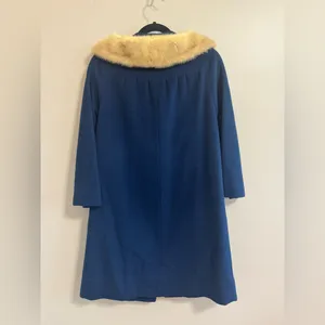 Vintage Kilgarnock Blue Wool Coat Genuine Fur Collar Mid Century‎ thumbnail 3