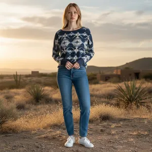 Denim & Supply Ralph Lauren Southwestern Geometric Print Cropped Top Blue M thumbnail 11
