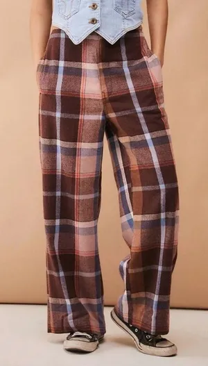 UO• High Rise Wide Leg Plaid Abby Brushed Flannel Grandpa Trousers• Sz 2 thumbnail 1