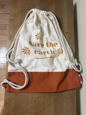 Save The Earth Organic Cotton Canvas Drawstring Backpack Brown thumbnail 4
