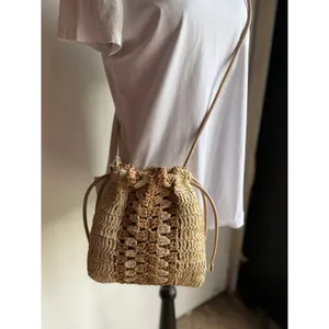 NWT XIIX Straw Bucket Bag Tan Woven Crossbody Coastal Resort Beach Boho thumbnail 5