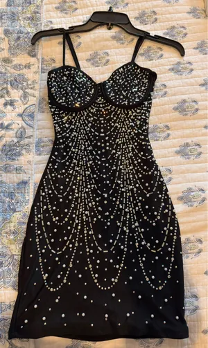 Black Fitted Dress Windsor Rhinestones Bodycon thumbnail 1