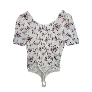 Abercrombie & Fitch White Pink Green Floral Smocked Bodysuit Top Womens Size S thumbnail 2
