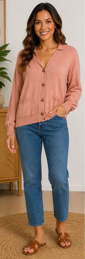 NWT Marled Reunited Clothing Cardigan‎ Sweater Dusty Rose Button Down Large thumbnail 1